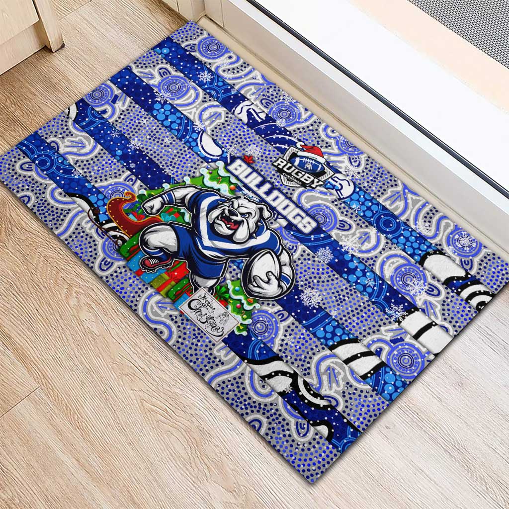 Bulldogs Rugby Merry Christmas Rubber Doormat Indigenous Australian Art