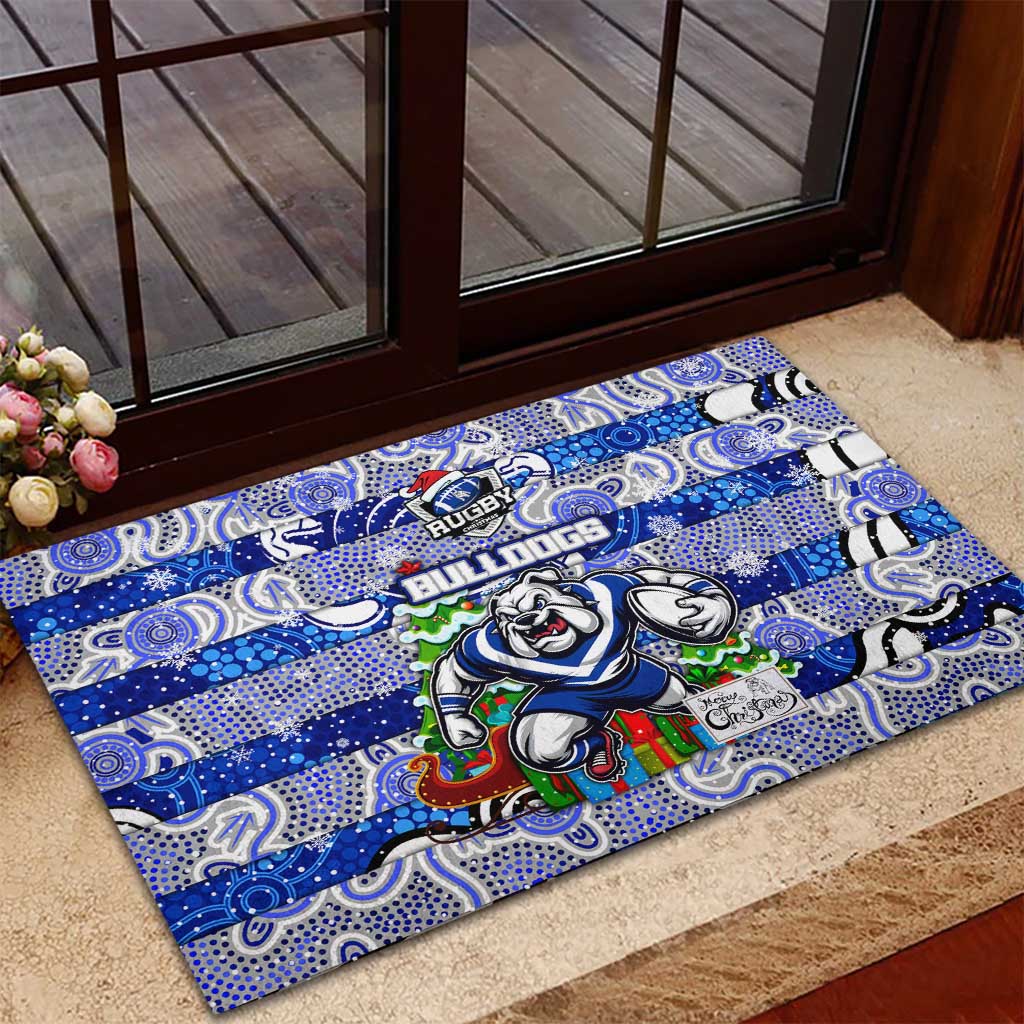 Bulldogs Rugby Merry Christmas Rubber Doormat Indigenous Australian Art