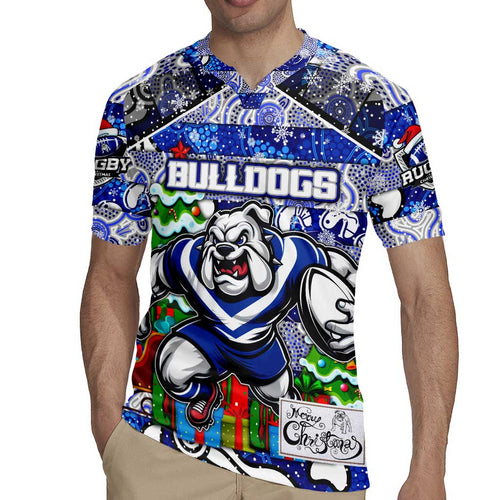 Custom Bulldogs Rugby Merry Christmas Rugby Jersey Indigenous Australian Art