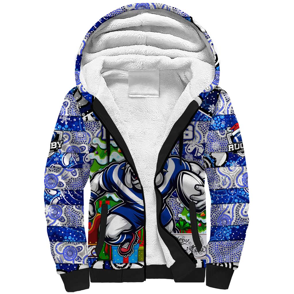 Custom Bulldogs Rugby Merry Christmas Sherpa Hoodie Indigenous Australian Art