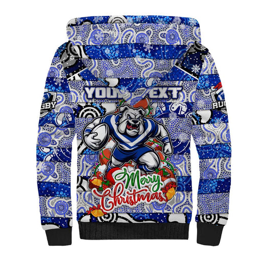 Custom Bulldogs Rugby Merry Christmas Sherpa Hoodie Indigenous Australian Art