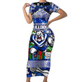 Custom Bulldogs Rugby Merry Christmas Short Sleeve Bodycon Dress Indigenous Australian Art