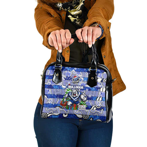 Bulldogs Rugby Merry Christmas Shoulder Handbag Indigenous Australian Art