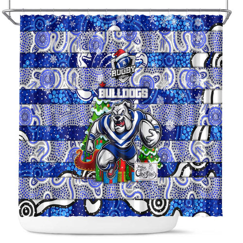 Bulldogs Rugby Merry Christmas Shower Curtain Indigenous Australian Art