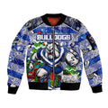 Custom Bulldogs Rugby Merry Christmas Sleeve Zip Bomber Jacket Indigenous Australian Art