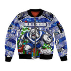Custom Bulldogs Rugby Merry Christmas Sleeve Zip Bomber Jacket Indigenous Australian Art