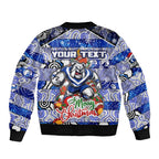 Custom Bulldogs Rugby Merry Christmas Sleeve Zip Bomber Jacket Indigenous Australian Art
