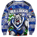 Custom Bulldogs Rugby Merry Christmas Sweatshirt Indigenous Australian Art