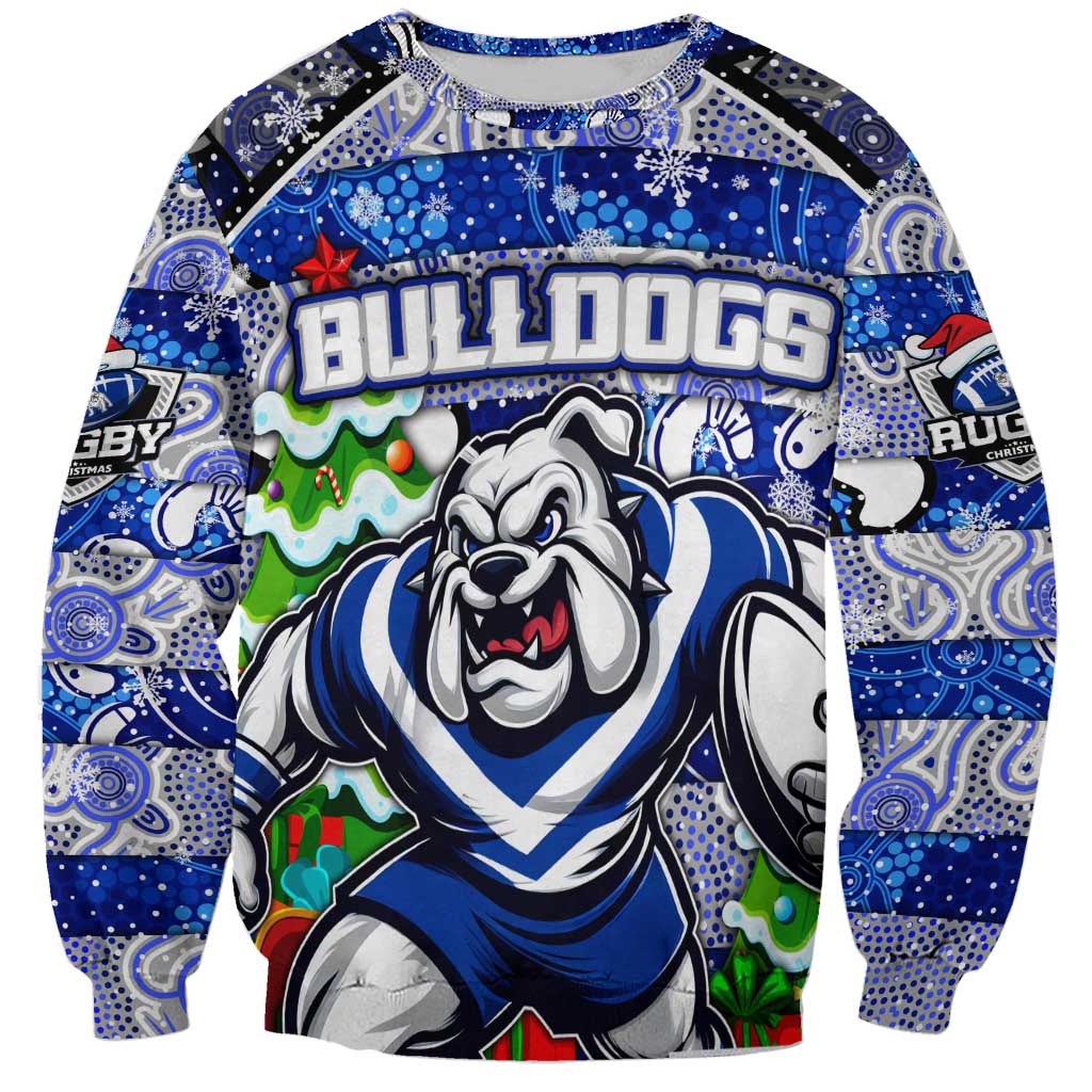 Custom Bulldogs Rugby Merry Christmas Sweatshirt Indigenous Australian Art