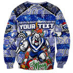 Custom Bulldogs Rugby Merry Christmas Sweatshirt Indigenous Australian Art