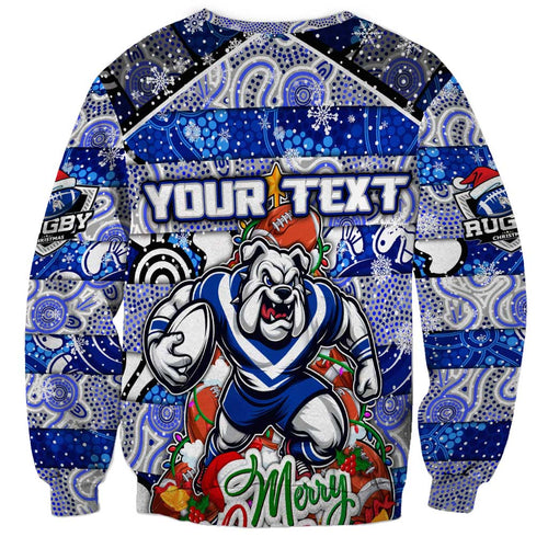 Custom Bulldogs Rugby Merry Christmas Sweatshirt Indigenous Australian Art