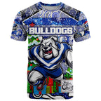 Custom Bulldogs Rugby Merry Christmas T Shirt Indigenous Australian Art