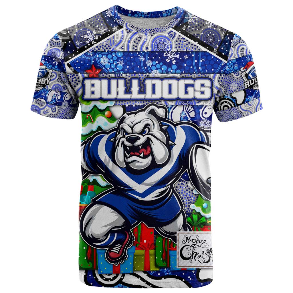 Custom Bulldogs Rugby Merry Christmas T Shirt Indigenous Australian Art
