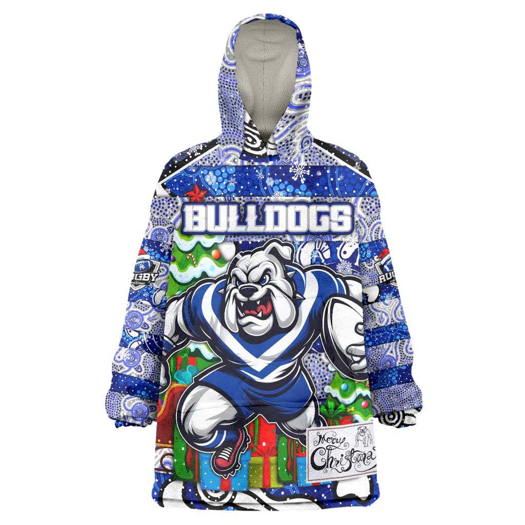 Custom Bulldogs Rugby Merry Christmas Wearable Blanket Hoodie Indigenous Australian Art