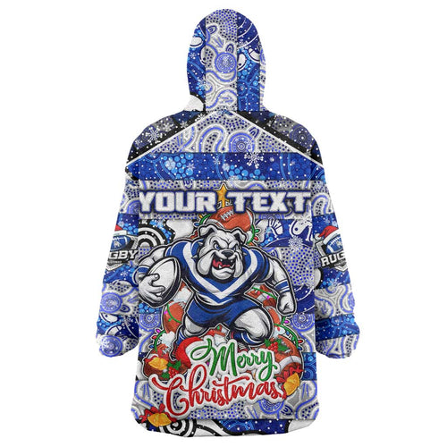 Custom Bulldogs Rugby Merry Christmas Wearable Blanket Hoodie Indigenous Australian Art