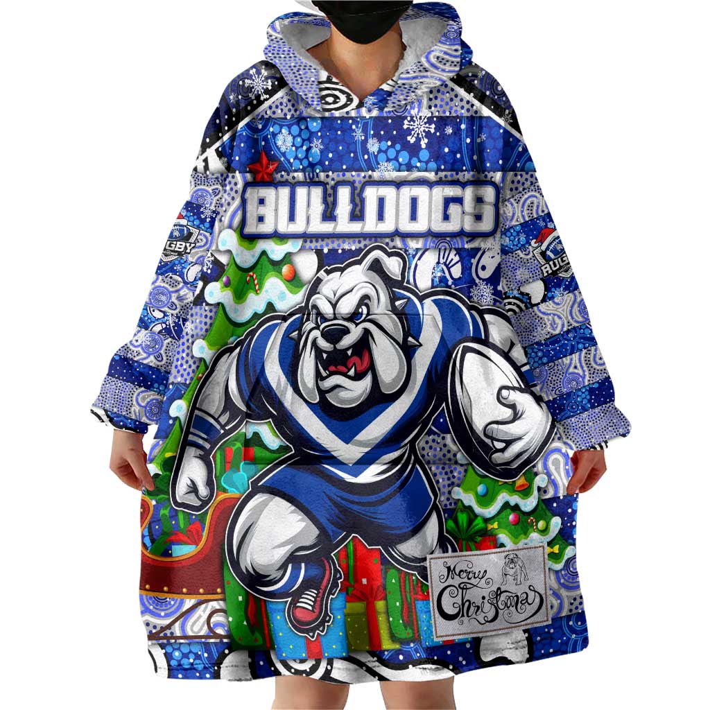 Custom Bulldogs Rugby Merry Christmas Wearable Blanket Hoodie Indigenous Australian Art