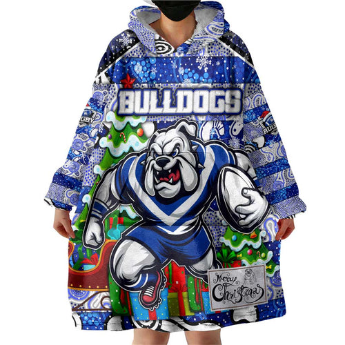 Custom Bulldogs Rugby Merry Christmas Wearable Blanket Hoodie Indigenous Australian Art