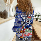 Custom Bulldogs Rugby Merry Christmas Women Casual Shirt Indigenous Australian Art