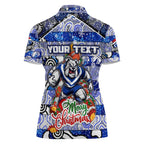 Custom Bulldogs Rugby Merry Christmas Women Polo Shirt Indigenous Australian Art