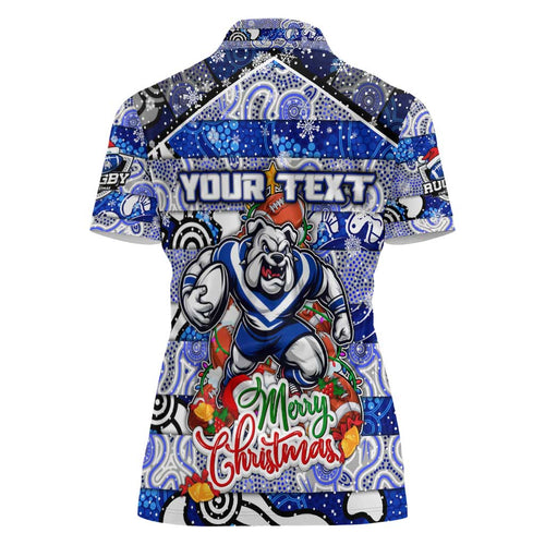 Custom Bulldogs Rugby Merry Christmas Women Polo Shirt Indigenous Australian Art