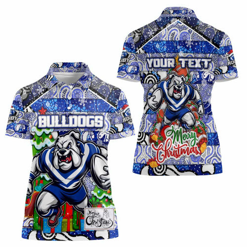 Custom Bulldogs Rugby Merry Christmas Women Polo Shirt Indigenous Australian Art