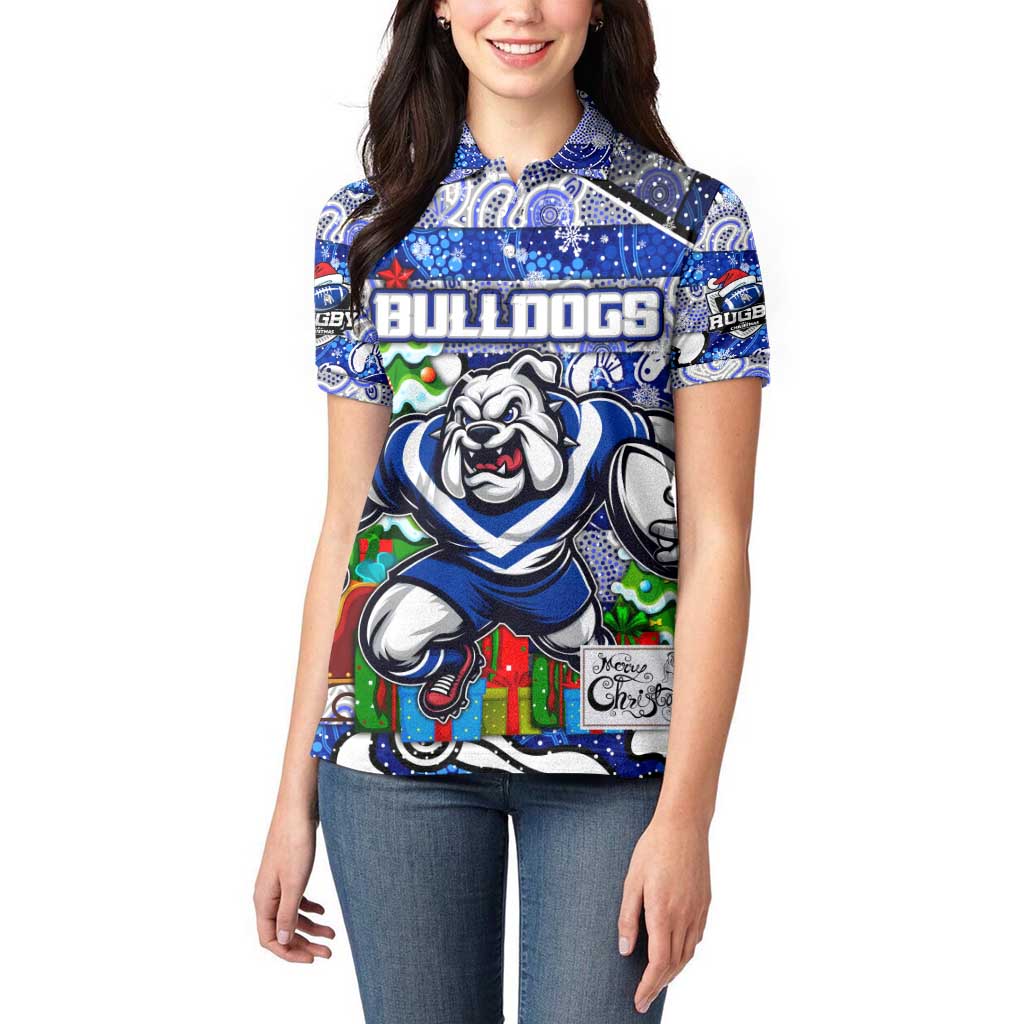 Custom Bulldogs Rugby Merry Christmas Women Polo Shirt Indigenous Australian Art