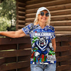 Custom Bulldogs Rugby Merry Christmas Women Polo Shirt Indigenous Australian Art