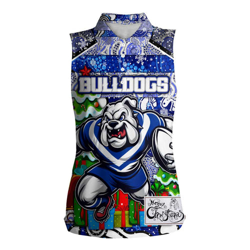 Custom Bulldogs Rugby Merry Christmas Women Sleeveless Polo Shirt Indigenous Australian Art