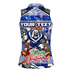 Custom Bulldogs Rugby Merry Christmas Women Sleeveless Polo Shirt Indigenous Australian Art