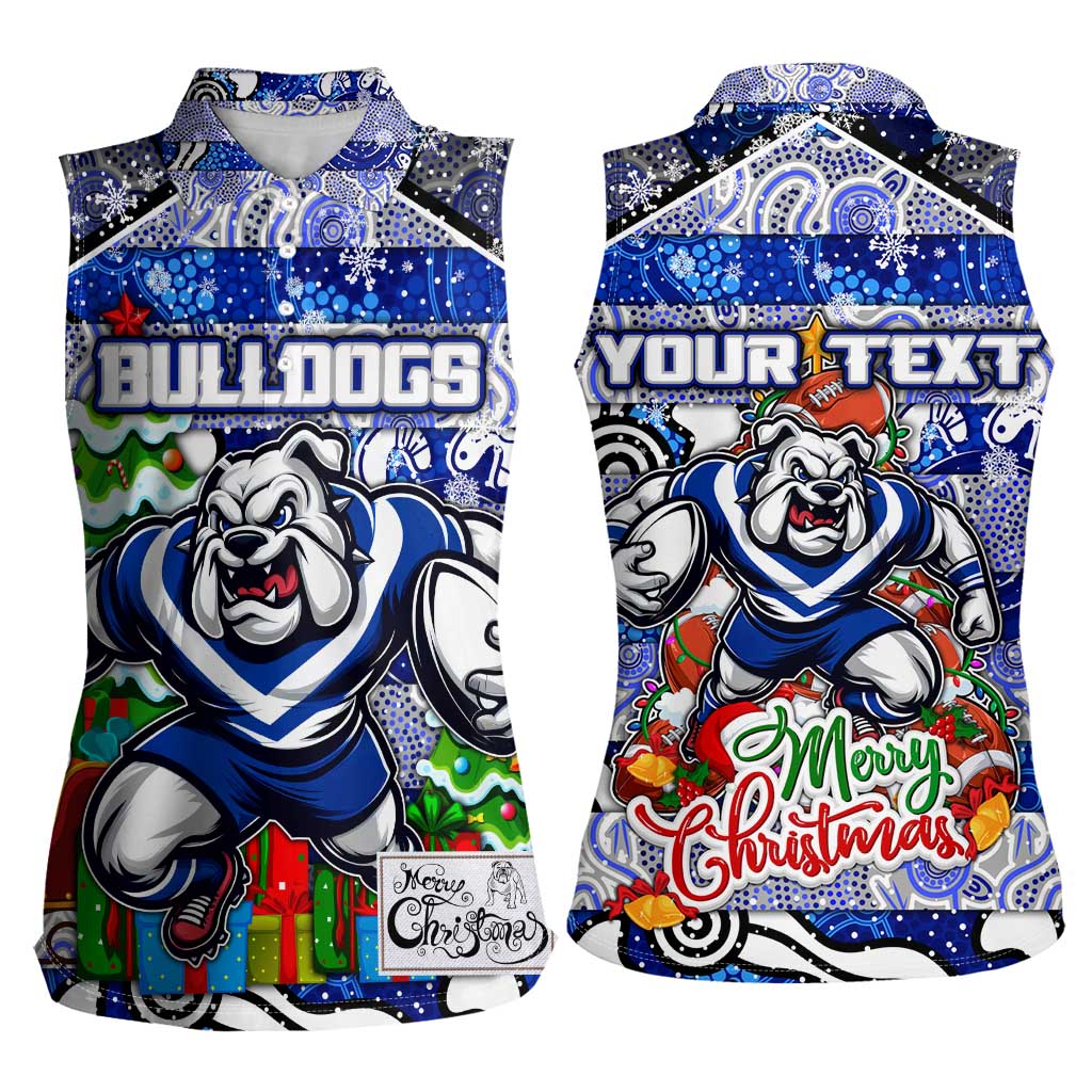 Custom Bulldogs Rugby Merry Christmas Women Sleeveless Polo Shirt Indigenous Australian Art