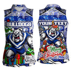 Custom Bulldogs Rugby Merry Christmas Women Sleeveless Polo Shirt Indigenous Australian Art