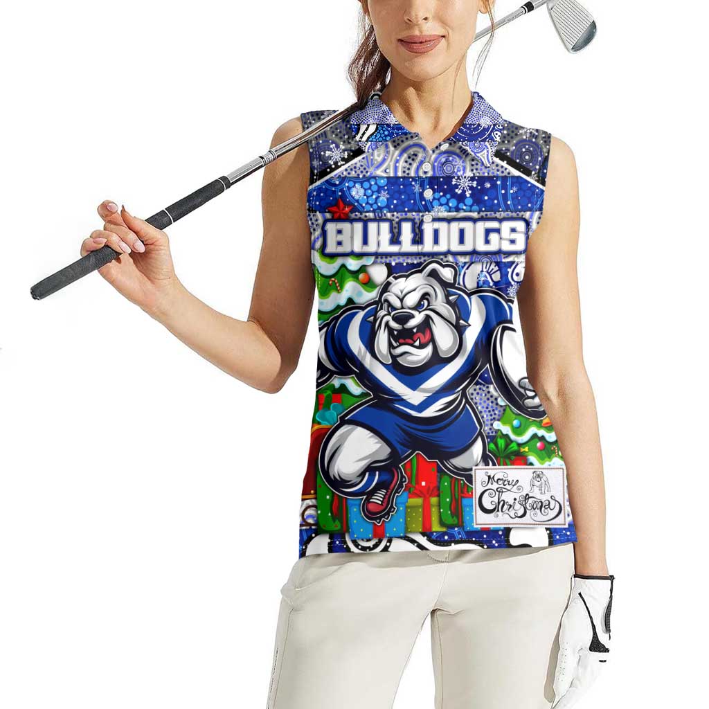 Custom Bulldogs Rugby Merry Christmas Women Sleeveless Polo Shirt Indigenous Australian Art