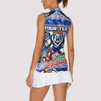 Custom Bulldogs Rugby Merry Christmas Women Sleeveless Polo Shirt Indigenous Australian Art