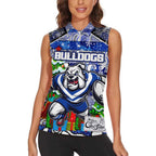 Custom Bulldogs Rugby Merry Christmas Women Sleeveless Polo Shirt Indigenous Australian Art