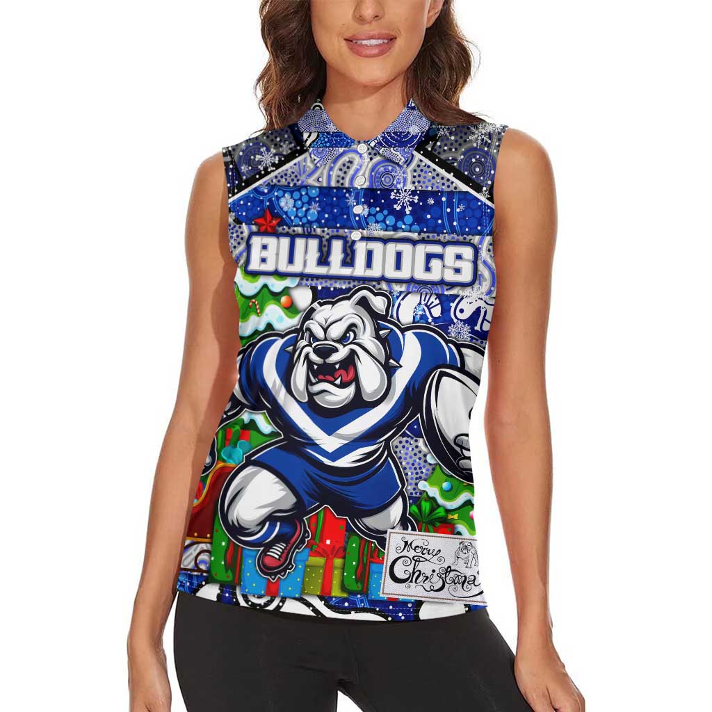 Custom Bulldogs Rugby Merry Christmas Women Sleeveless Polo Shirt Indigenous Australian Art