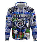 Custom Bulldogs Rugby Merry Christmas Zip Hoodie Indigenous Australian Art