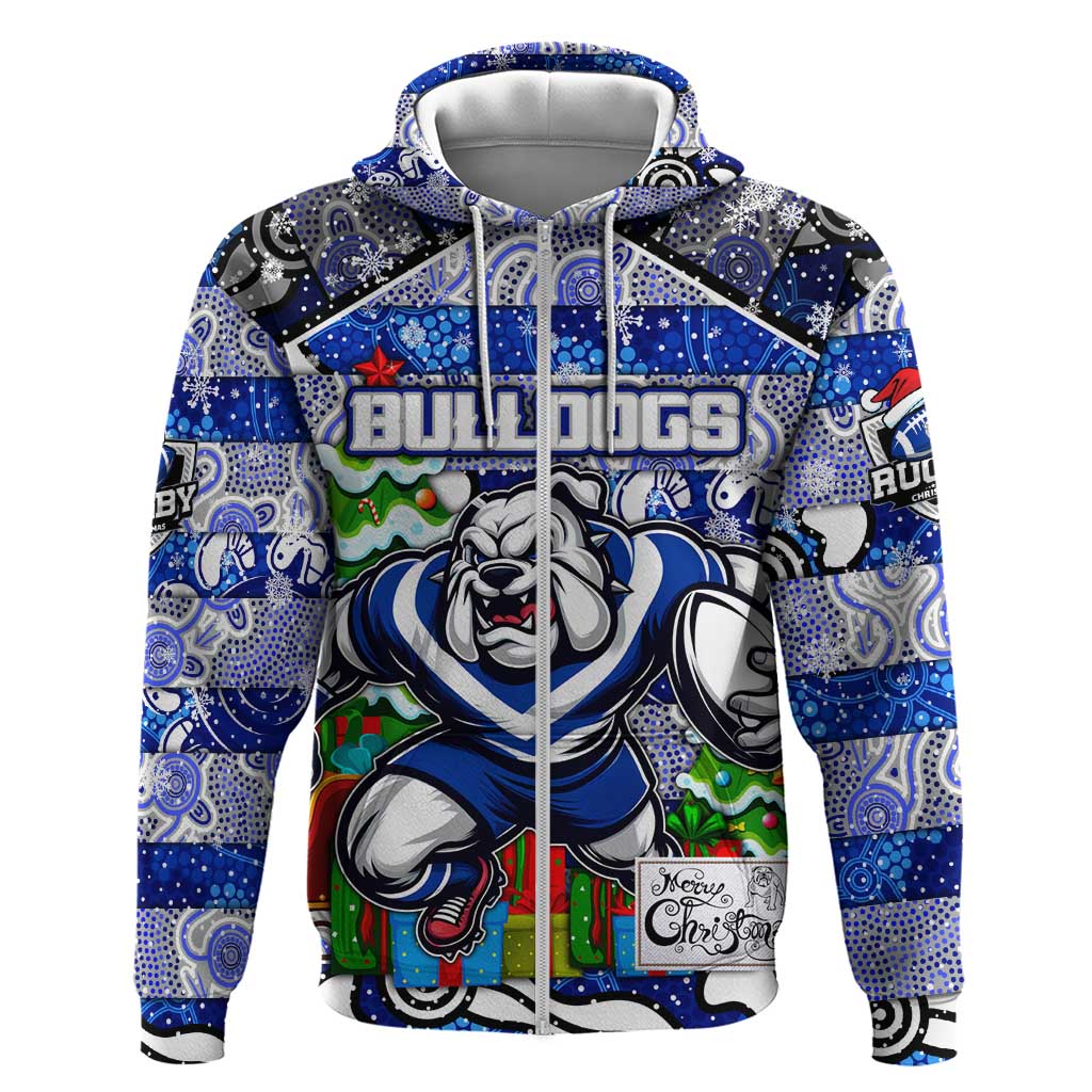 Custom Bulldogs Rugby Merry Christmas Zip Hoodie Indigenous Australian Art