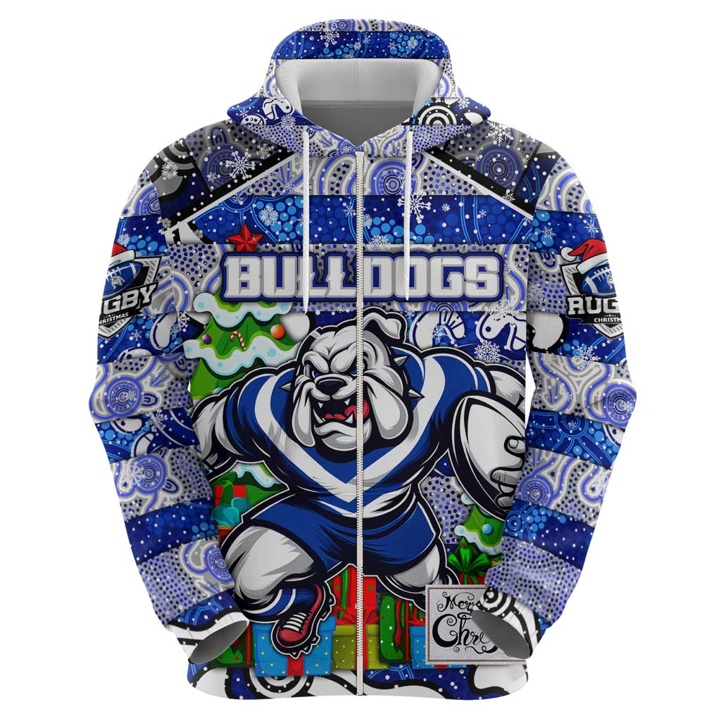 Custom Bulldogs Rugby Merry Christmas Zip Hoodie Indigenous Australian Art