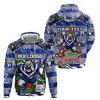 Custom Bulldogs Rugby Merry Christmas Zip Hoodie Indigenous Australian Art