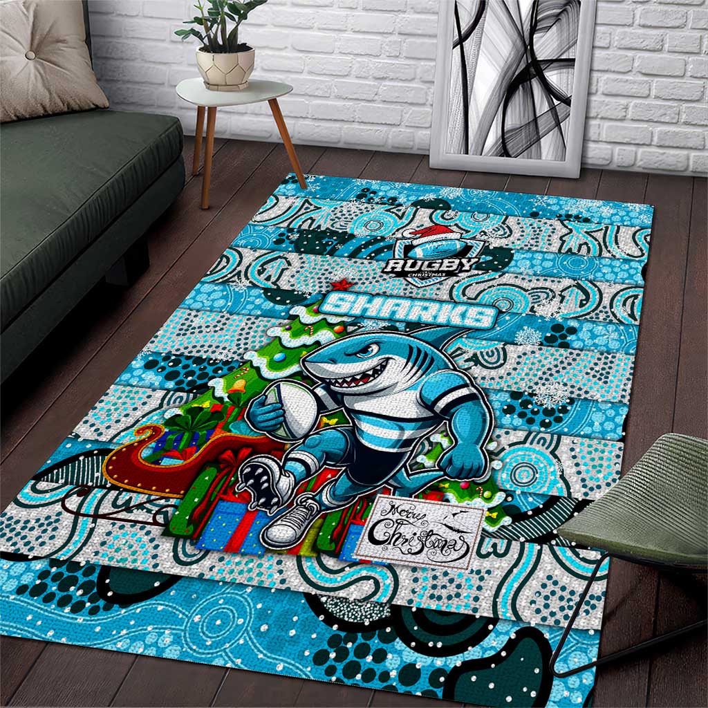 Sharks Rugby Merry Christmas Area Rug Indigenous Australian Art