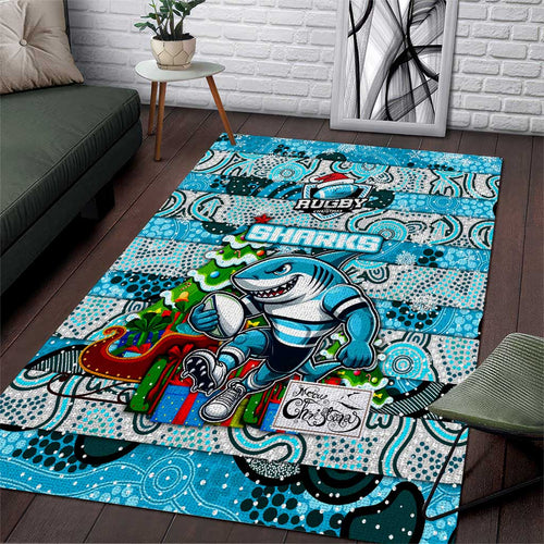 Sharks Rugby Merry Christmas Area Rug Indigenous Australian Art