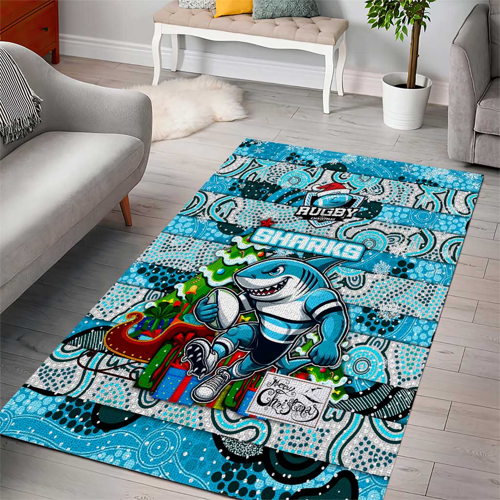 Sharks Rugby Merry Christmas Area Rug Indigenous Australian Art