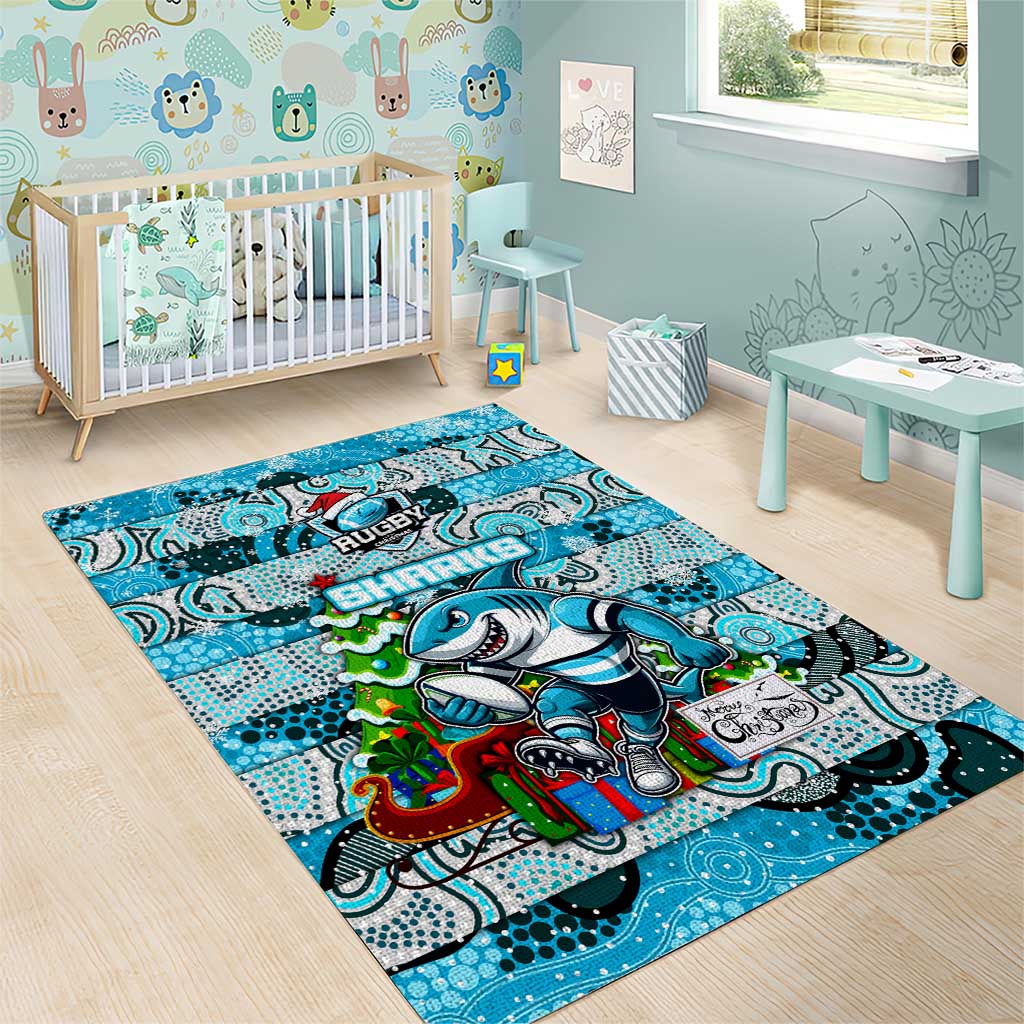 Sharks Rugby Merry Christmas Area Rug Indigenous Australian Art