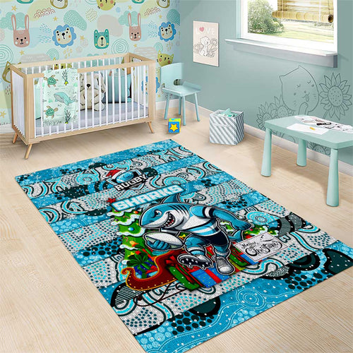 Sharks Rugby Merry Christmas Area Rug Indigenous Australian Art