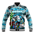 Custom Sharks Rugby Merry Christmas Baseball Jacket Indigenous Australian Art