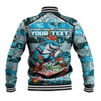 Custom Sharks Rugby Merry Christmas Baseball Jacket Indigenous Australian Art