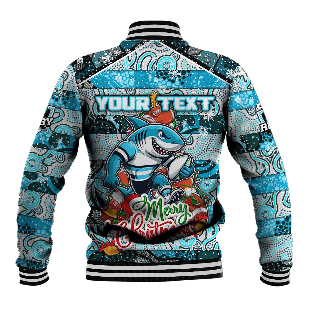 Custom Sharks Rugby Merry Christmas Baseball Jacket Indigenous Australian Art