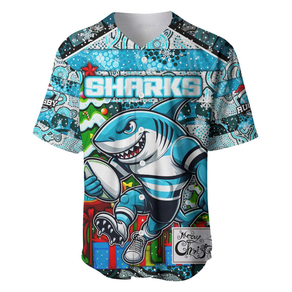 Custom Sharks Rugby Merry Christmas Baseball Jersey Indigenous Australian Art