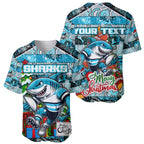Custom Sharks Rugby Merry Christmas Baseball Jersey Indigenous Australian Art