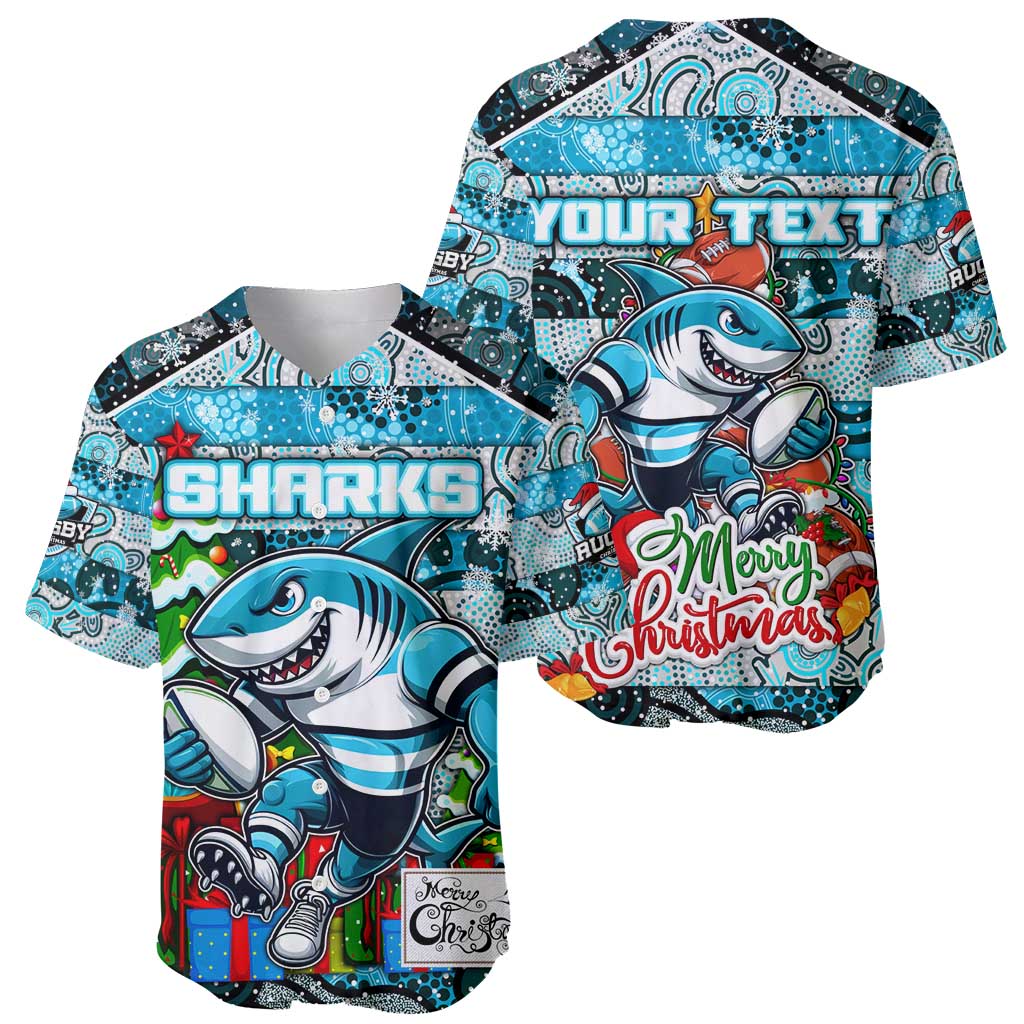 Custom Sharks Rugby Merry Christmas Baseball Jersey Indigenous Australian Art